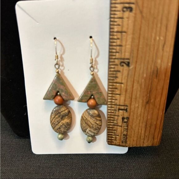 Jasper Geometric Stone Dangle Earrings - Picture 4 of 4